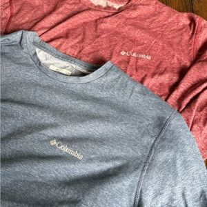 Columbia Men's Long Sleeve Tees in Heather Blue and Heather Red L